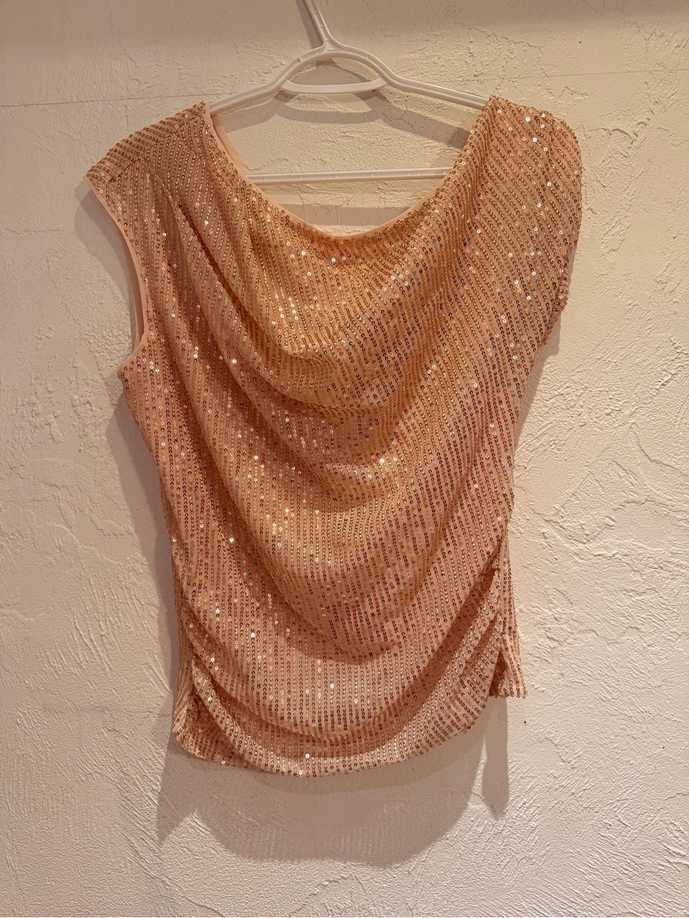 Peach sequin off the shoulder top